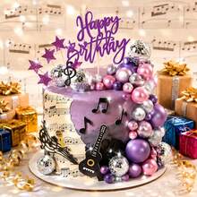 39pcs Music Theme Cake Toppers Purple Girl Happy Birthday Guitar Note Disco Ball Decorations - Multicolor - View 2