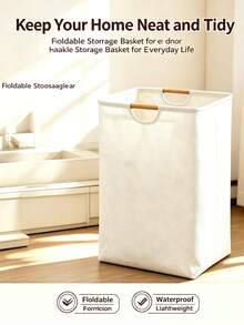 Large Capacity Foldable Laundry Basket With Wooden Handle, Bedroom Bathroom Closet Collapsible Clothes Storage Bin, Fabric Organizer Container - Multicolor - View 11