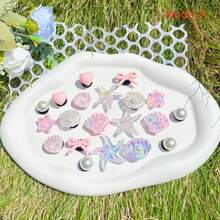 20pcs Pink DIY Detachable Shoe Charms, With Sequin Chain, Starfish Shell Water Ripple Star, Suitable For Clogs - Pink Turtle - View 7