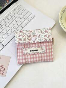 1pc Gingham Floral Fabric Sanitary Pad Storage Bag, Snap Button Closure Portable Period Pouch, Mini Travel Organizer For Student Girls, Hold Napkins Lipstick Small Accessories For Daily Outing Storage Bag - Multicolor - View 11