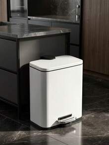 1pc 5L White/Black Stainless Steel Rectangular Trash Can, Slim Small Waste Bin With Soft-Closing Lid, Space-Saving, Suitable For Bathroom, Desk, Kitchen, Office, Bedroom, Living Room, Home Storage And Waste Management, Random Color Style - Multicolor - View 7
