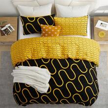 Soft Brushed Microfiber Duvet Bedding Set Wave Pattern For Household Bedroom - Ochre and Black Waves - View 4