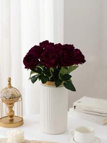 MEHELANY 9/5/1pc Burgundy Rose Artificial Bridal Bouquet, Realistic Velvet Artificial Flowers, Floral Decoration Fake Roses, Autumn Thanksgiving Gift, Wedding Home Party Birthday Graduation Anniversary Artificial Roses - Burgundy - View 8