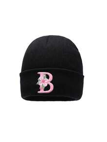 1Pc A-Z Letter Kids Knitted Hat, Solid Color Warm Children Knitted Cap For Ages 3–8 Boys And Girls , Suitable For Outdoor & Daily Wear - Black - View 6
