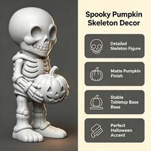 Skull Pumpkin Figurine, Horror Style Halloween Desktop Decoration Statue, Suitable For Desk, Shelf, Fireplace Mantel, Office And Home Decor, Small Display Sculpture, Eerie Cute Halloween Party Ornament, Autumn Season Gift - Skull Pumpkin - View 3