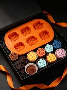 1pc Halloween Pumpkin Silicone Baking Mold, 6-Cavity Multi-Expression Pumpkin Mold, Themed Baking Tray, Suitable For Chocolate, Candy, Cake, Jelly, Pudding, Used For Halloween Party Dessert Table, Home Kitchen Baking And Dessert Decoration - Multicolor - View 5