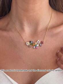 1pc Women's Pendant Necklace, Metal Material With Colorful 3D Rhinestone Flower Design, Suitable For Women's Daily Wear, Valentine's Day Gift, Anniversary Gift, Party, Gathering And Special Occasions, Valentine's Day Gift, Jewelry Gift, Daily Gift - Multicolor - View 10