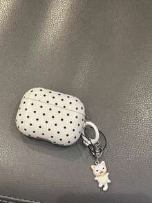 Pink Polka Dot Minimalist Design Earphone Case + Heart Cat Chain Strap Set Compatible With Apple Pro 2/ Pro/ 4/ 3/ 2 - White - View 1