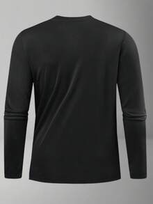 Men's Long Sleeve All-Season Solid Color Basic Crew Neck High Elastic Quick-Dry Running Training Fitness Top - Black - View 4