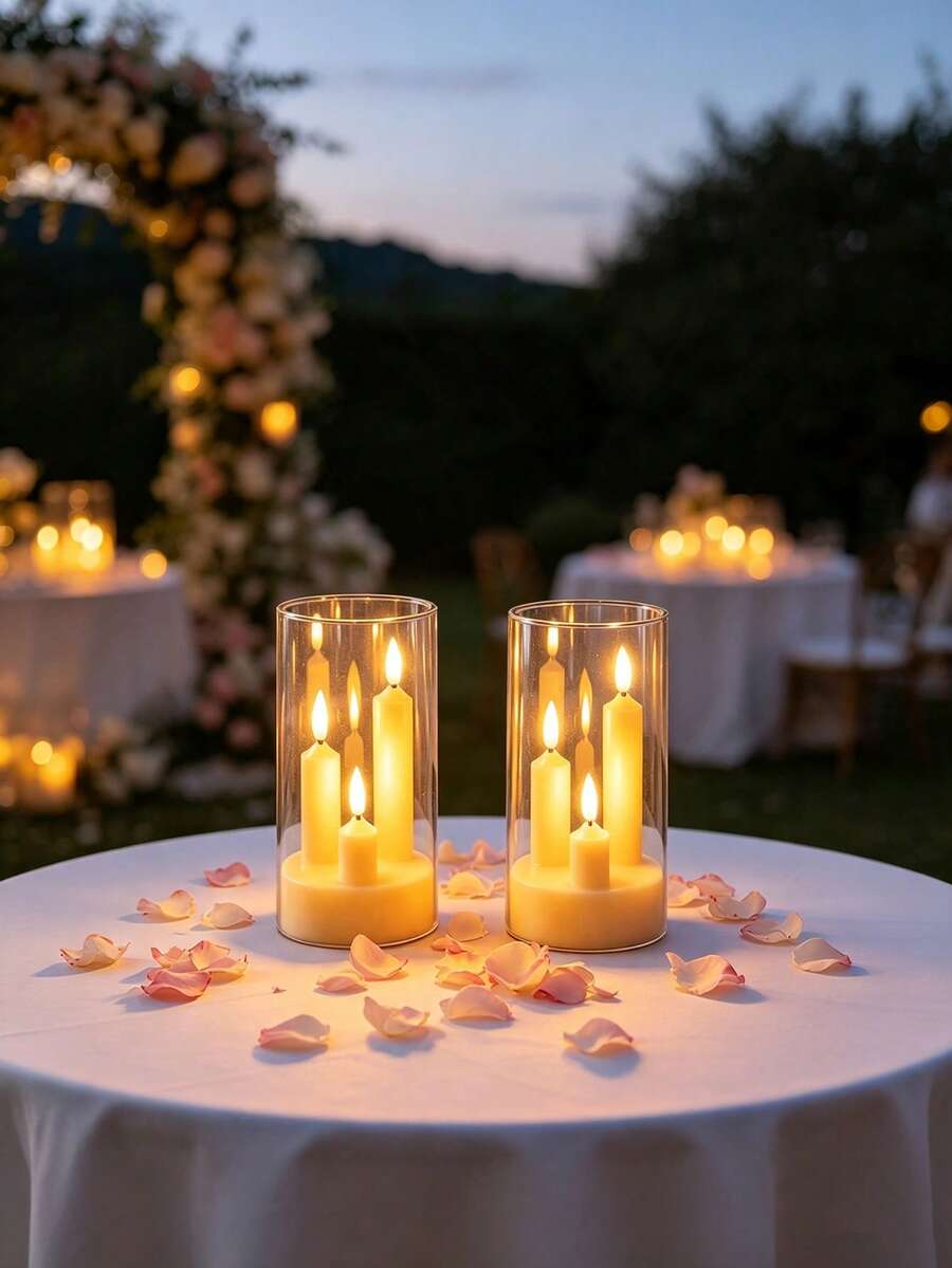 1PC 3pcs Flickering Short Taper Candles, 1pc Transparent Plastic LED Candle, Flameless Warm Light, Battery Operated (Batteries Not Included), Perfect For Weddings And Parties - Batteries Not Included - Multicolor - View 1