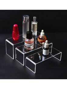 Transparent Acrylic Jewelry Display Stand, Figurine Model Storage Rack, Acrylic Tiered Display Shelf, Rectangular Acrylic Cosmetic Artwork Jewelry Storage Rack, Home Office Retail Store Desktop Decorative Shelf - Transparent - View 2