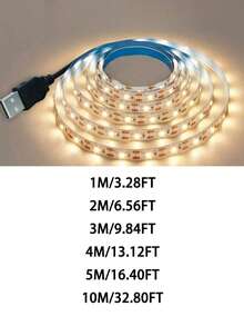 1件裝 USB供電LED燈條－暖白色/白色，易安裝，適用於電視背光、居家裝飾、廚房背光、臥室、房間、衣櫥、櫥櫃、室內展示、派對場景 - 單色燈帶 - 查看 12
