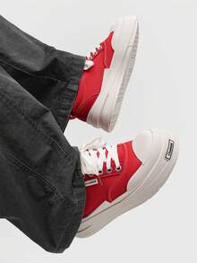 Unisex Canvas Thick Sole Height Increasing Casual Sneakers For Couples - Red - View 4