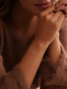 Women Minimalist Dainty Gold Bracelet, Tiny Pave CZ Thin Link Chain Bracelet, Elegant Stackable Wrist Accessory,For Daily Wear Dating Birthday Gift - Gold - View 2