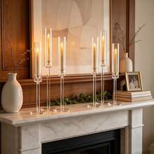 Vincidern 24Pcs Acrylic Candlestick Holder For Wedding Table Centerpiece,Taper Candelabra Candle Holder With Cylinder Shade For Wedding Party Graduation Christmas Event Fireplace Mantels, Home Decor Candle Stand - 透明的燭台 - 查看 5