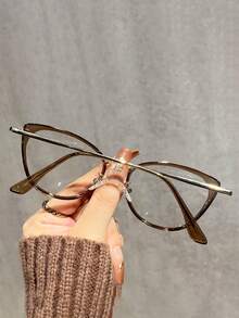 Y2K Stylish Blue-Green Cat Eye Frame Glasses, Women's Non-Prescription Eyewear Accessory - Mocha Brown - View 3
