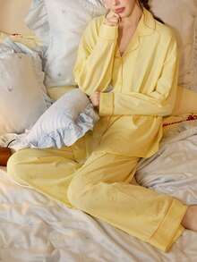 Gongdie 2 Pieces Miffy Women Pajama Set,Spring Fall Yellow Soft Cotton Loungewear With Pocket - Yellow - View 3
