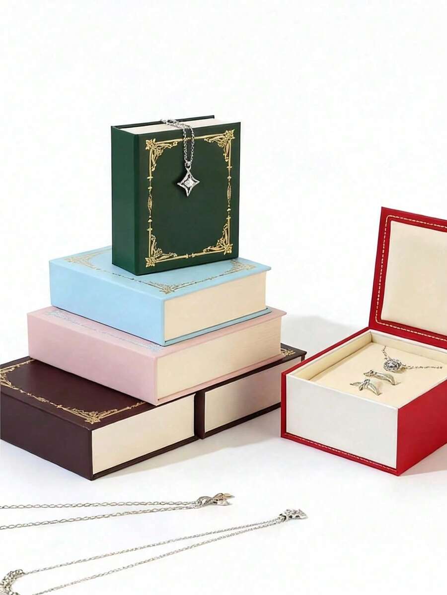 1pc Creative Book-Shaped Jewelry Box, Luxury Magnetic Flip Cover Mini Ring Box, Cute Compact Jewelry Gift Box, Portable Vintage Book Jewelry Storage Box, Suitable For Valentine's Day, Wedding Anniversary, Engagement, Vanity Decor - Multicolor - View 1