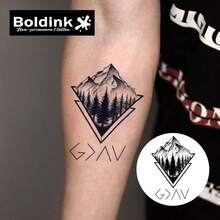 Boldink 1PC Mountain Pine GAV Geometric Temporary Tattoo Sticker, Waterproof Body Art Tattoo Sticker, Lasts 1-2 Weeks, Plant Juice Formula, And Gentle Non-Irritating, Perfect For Daily Outfit With Strong Aura Body Decoration, Unisex Chinese Style Gift, Essential For People - Black - View 6