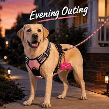 BVEOYPET 3pcs Pink Dog Walking Set, Includes Adjustable Reflective Harness, Extended Leash, Bone-Shaped Poop Bag Dispenser, Cute Outdoor Pet Travel Accessories Suitable For Small, Medium And Large Dogs - Pink - View 4