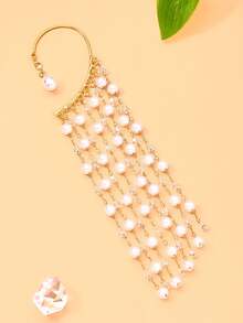 outingfit 1pc Ins Viral Tassel Ear Hook Earrings, High-End Rhinestone Earrings Without Piercing, Fairy Style Accessory - Gold - View 4
