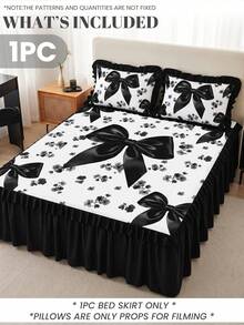 1pc Ruffle Bed Skirt, Black Bow Print Bedding, Bed Cover, Mattress Protector, Room Decor, Home Textiles, Soft Breathable Comfortable Lightweight, Suitable For Single/Double/Queen/King Size Bed, Dust-Proof Anti-Slip, All Season, Machine Washable - Multicolor - View 3