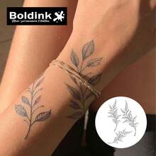 Boldink 1 miếng hình xăm dán tạm thời nghệ thuật đường nét cành lá gân lá, chống nước, công thức nước ép thực vật, dịu nhẹ không gây kích ứng, bền 1-2 tuần, phù hợp đeo hàng ngày, tăng khí chất, trang trí cơ thể, quà tặng phong cách Trung Quốc unisex thiết yếu cho mọi người - màu đen - Xem 2