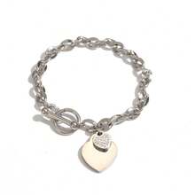 Women's Stainless Steel Heart Engraved Titanium Chain Bracelet With T-Bar Clasp, Suitable For Daily Wear And Date Night As A Gift - T-bar Bracelet - View 15