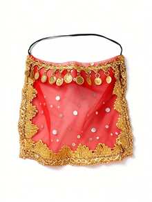 1pc Women's Belly Dance Outfit Handmade Chiffon Veil With Coins Hanging Elastic Band Dance Costume Face Covering Accessory, With Sequin Skirt Saree Sari Style Inspiration For Rave Performance. Suitable For Festivals, Parties, - Multicolor - View 9
