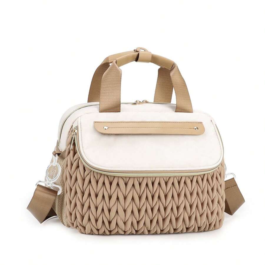 1pc Quilted Diaper Bag Tote With Long Shoulder Strap, Suitable For Moms And Dads, Small Baby Diaper Changing Bag, Suitable For Newborn Boys And Girls Travel - Multicolor - View 1