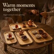 Rounded Rectangular Bamboo Decorative Tray, Arabic Style Desktop Display Plate, Desktop Aromatherapy Decor Storage Ornament, Ramadan Eid Home Holiday Tabletop Decoration, Non-Food Contact, Do Not Place Food Directly - Champagne - View 5