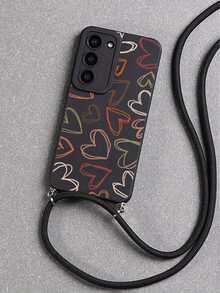 Convenient Lanyard Phone Case With Multifunctional Adjustable Lanyard And Crossbody Strap, Pupil Black Minimalist Heart Design, Easy-To-Use TPU Shockproof Protective Case Compatible With Apple Phones - Multicolor - View 2