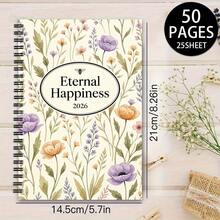 1pc Eternal Happiness Floral Spiral-Bound Notebook (Ruled); A5 25 Sheets/50 Pages; Cover Features A Watercolor Wildflower And Botanical Design; Suitable For School And Office Use; Perfect Gift For Christmas Or Birthdays. - Rectangle - View 8