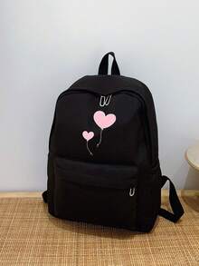 Mochila de gran capacidad versátil de unicolor simple para estudiantes, mochila escolar - Negro - Ver 5