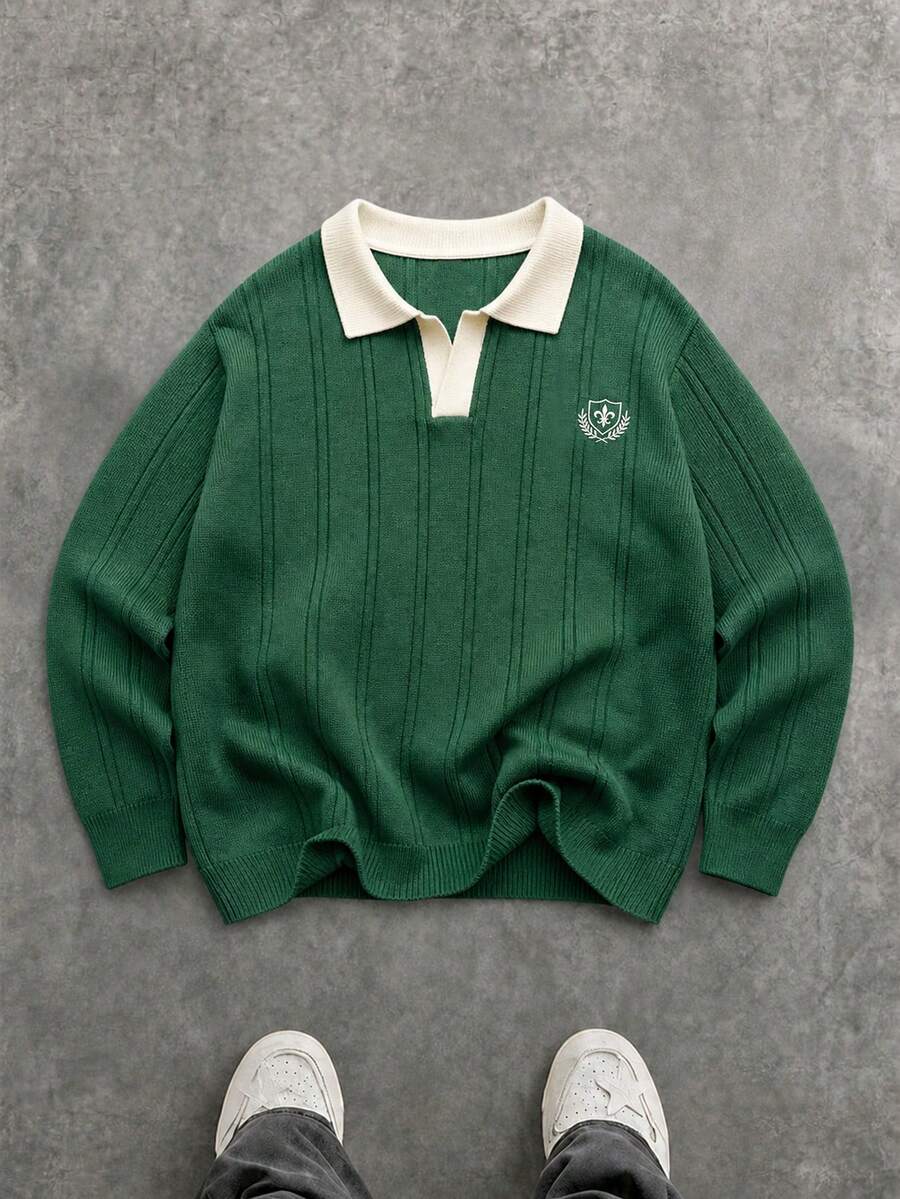1pc Boys/Teenagers Casual Solid Color Sweater - Green - View 1