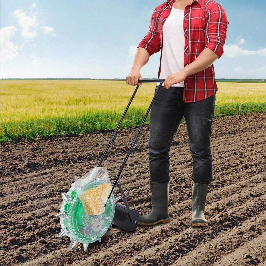 Garden Seeder, Seed Spreader Push With 12 Seeding Ports, Hand-Push Roller Seeding And Fertilizer Applicator Planting Depth 3.5-7.8cm, Precision Garden Seeder Row Planter For Corn Cotton Soybean Peanut,Garden Tools, Gardening Tools For Garden - Multicolor - View 1