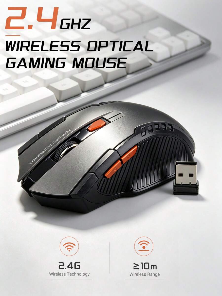 2.4G Wireless Optical Gaming Mouse, Ergonomic 6-Button, Adjustable DPI, 10m Transmission, Suitable For Laptop Desktop Office Gaming, Battery Not Included (Battery Not Included) - View 1