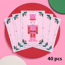 20/40/60pcs Pink & Brown Nutcracker Christmas Paper Napkins, 2-Ply Disposable Christmas Table Napkins, Suitable For Holiday Parties, Christmas Dinner Table Decor - Christmas - View 12