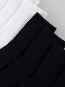 3/5/10 Pairs Men Solid Vertical Ribbed Crew Socks, Black White Basic Breathable Daily Sports Casual Socks - Black and White - View 5