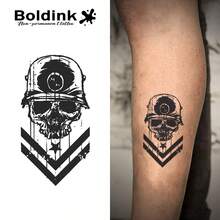Boldink 1PC Helmet Skull V-Stripe Temporary Tattoo Sticker, Waterproof Body Art Tattoo, Lasts 1-2 Weeks, Plant Juice Formula, And Gentle, Non-Irritating, Perfect For Daily Outfit, Body Decoration, Unisex Gift, Must-Have For Fashion Enthusiasts - Black - View 1