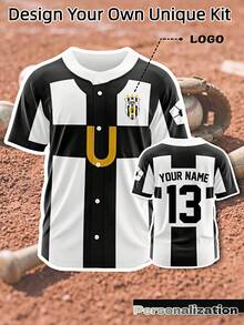 Custom Vintage Striped Baseball Jersey, Classic Black & White Vertical Contrast Color, Customizable Front & Back, Freely Change Player Name & Jersey Number, Custom Team Logo, Soft & Comfortable Fabric, Button-Up Style, Suitable For Baseball & Softball Games, Team Training, Themed Events & Casual Wear, Retro Style, 2026 Baseball - Black and White - View 1