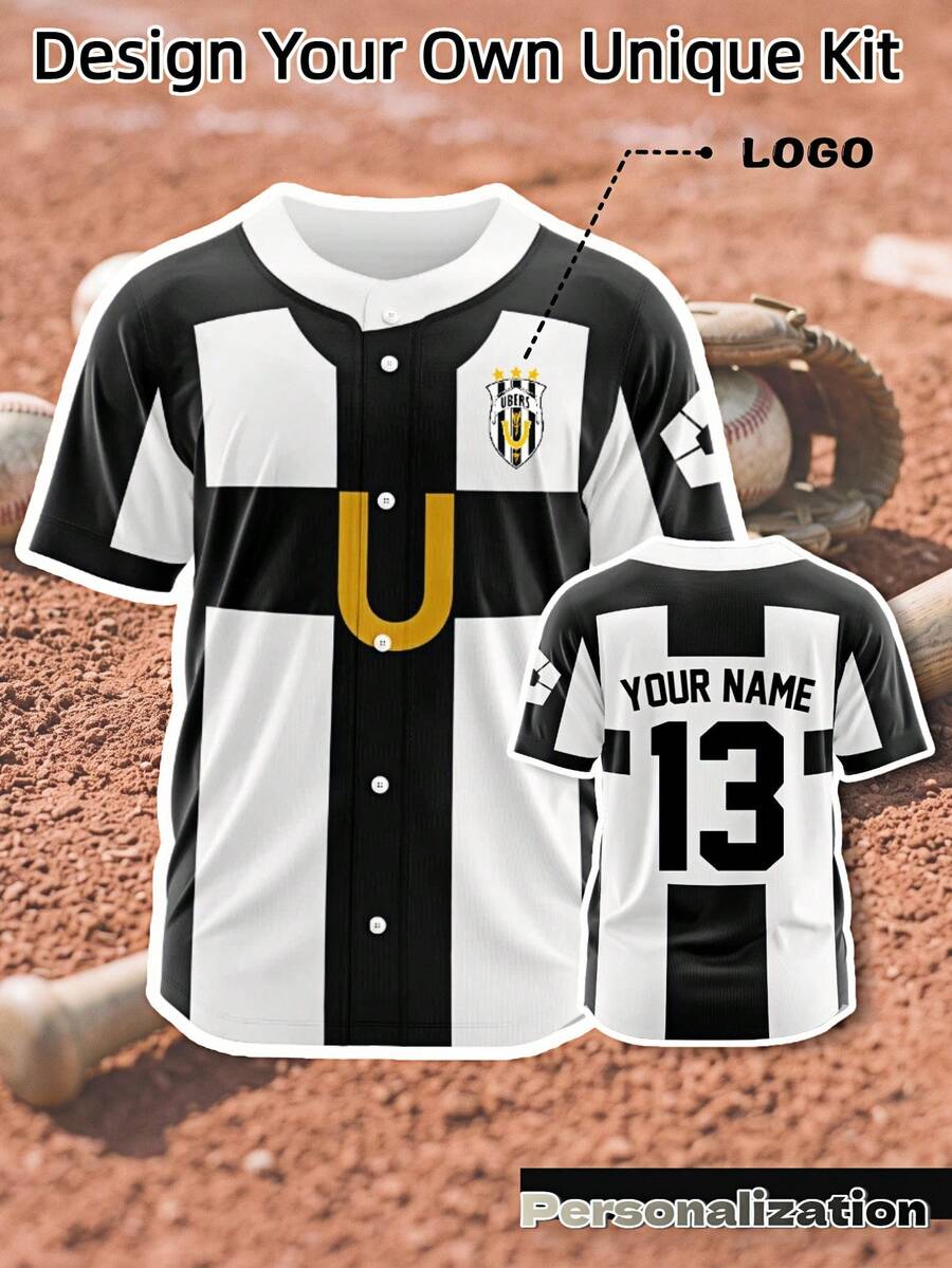 Custom Vintage Striped Baseball Jersey, Classic Black & White Vertical Contrast Color, Customizable Front & Back, Freely Change Player Name & Jersey Number, Custom Team Logo, Soft & Comfortable Fabric, Button-Up Style, Suitable For Baseball & Softball Games, Team Training, Themed Events & Casual Wear, Retro Style, 2026 Baseball - Black and White - View 1