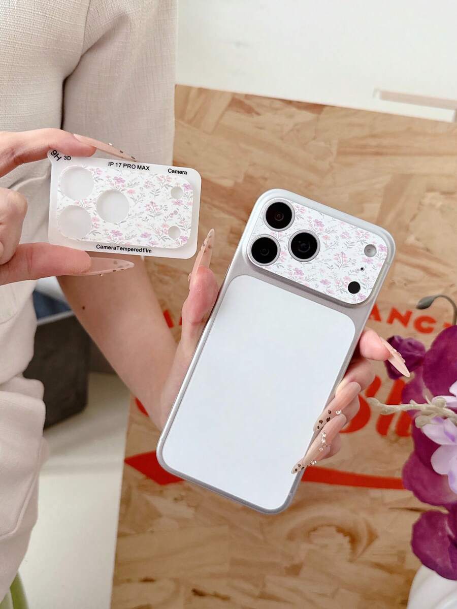 LissKas 1pc Cute Fashion Floral & Fruit Pattern Lens Protector Film, Matte Anti-Fingerprint, 9H Hardness, Full Coverage, Explosion-Proof, Scratch-Resistant, Bubble-Free Camera Lens Protector For IPhone 18/17 Pro Max, Compatible With Large Hole Phone Cases
