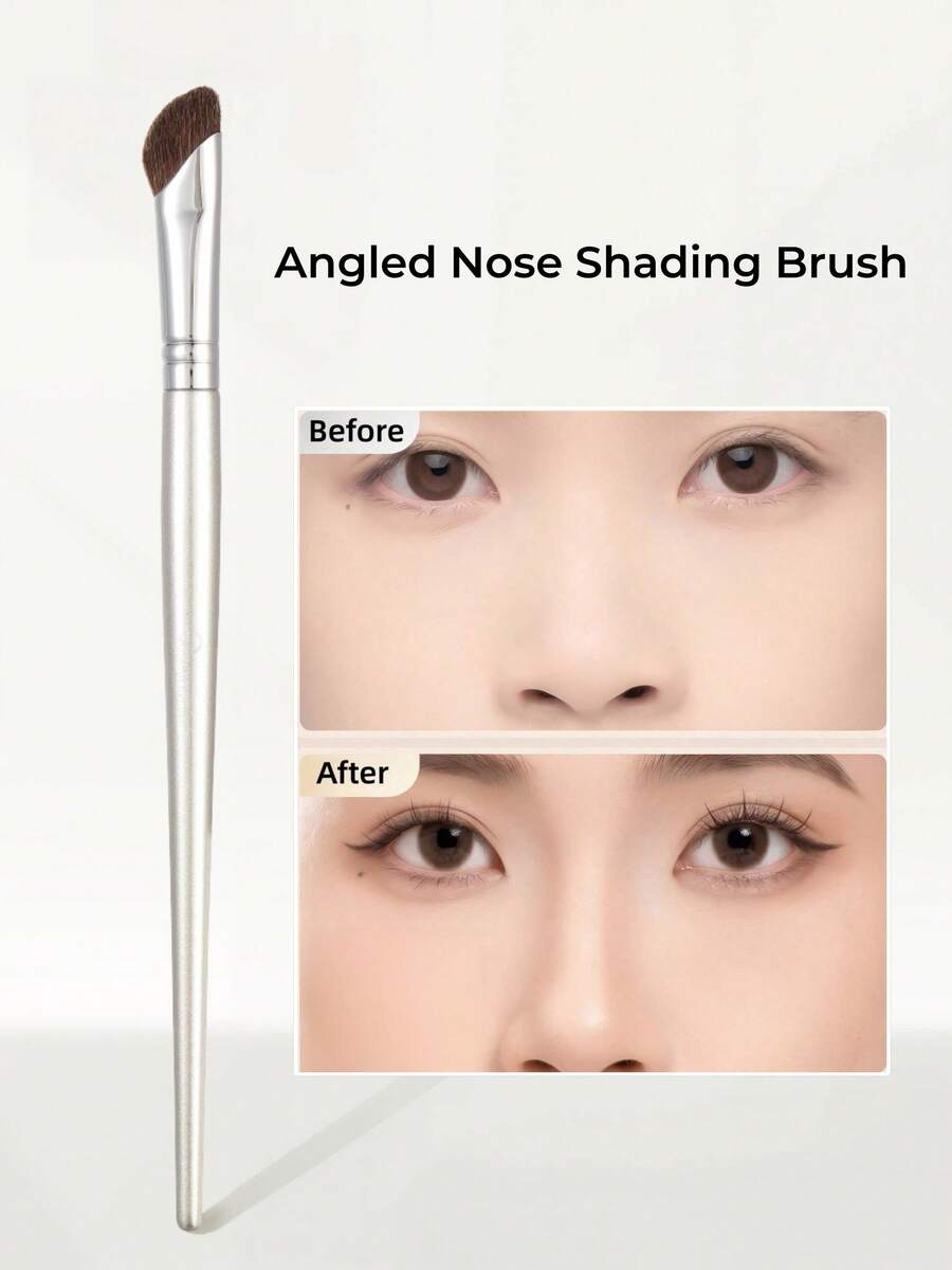 GUOXIAONIU Angled Nose Contour Brush Soft Animal Bristles Dense Powder Pickup Multi-Purpose Face Shading Brush For Beginners Sculpt 3D Nose - Silver - View 1