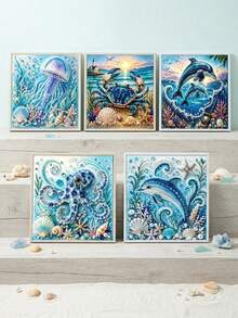 1set Ocean Pearl Art DIY Kit, 3D Beaded Mosaic Canvas Craft With Tropical Fish, Coral Reef And Shell Design, Rhinestone Art Set For Coastal Home Decor, Bathroom Decor, Beach House Display, Creative Handmade Gift And Ocean Themed Craft Project - Ocean DIY Diamond Painting - View 6