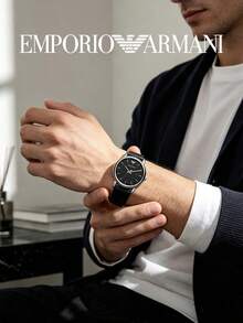 Armani Men's Classic Quartz Watch Black Dial Genuine Leather Strap 50M Water Resistant Date Display AR1692 - Black - View 4