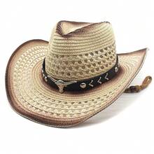 Men's Western Style Straw Cowboy Hat, Outdoor UV Protection Sun Hat, Breathable Woven Summer Hat - Multicolor - View 5