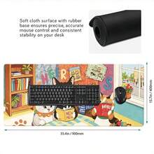 Cute Cat Large Desk Mat, Comfortable Reading Cat Design, Extended Gaming Mouse Pad, Aesthetic Colorful Desk Mat, Non-Slip Rubber Bottom, Waterproof Keyboard & Laptop Pad, Office & Home Decor, Gift For Cat Lovers ﻿ - View 7