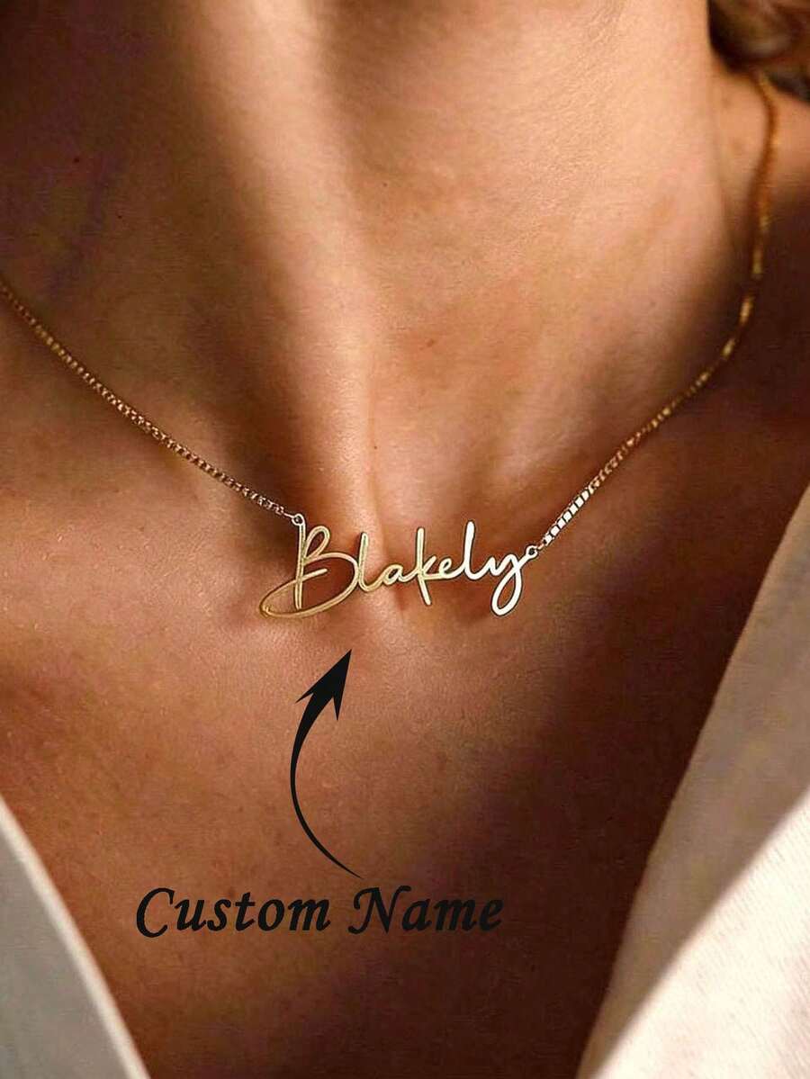 Kalung Nama Gaya Inggris Kuno Emas, Liontin Pelat Nama Kustom, Perhiasan Buatan Tangan yang Dipersonalisasi, Hadiah untuk Pengiring Pengantin, Hadiah untuk Ibu, Kalung Nama Kustom, Hadiah Ulang Tahun, Tahan Pudar, Halloween, Hadiah Natal - beraneka warna - View 1