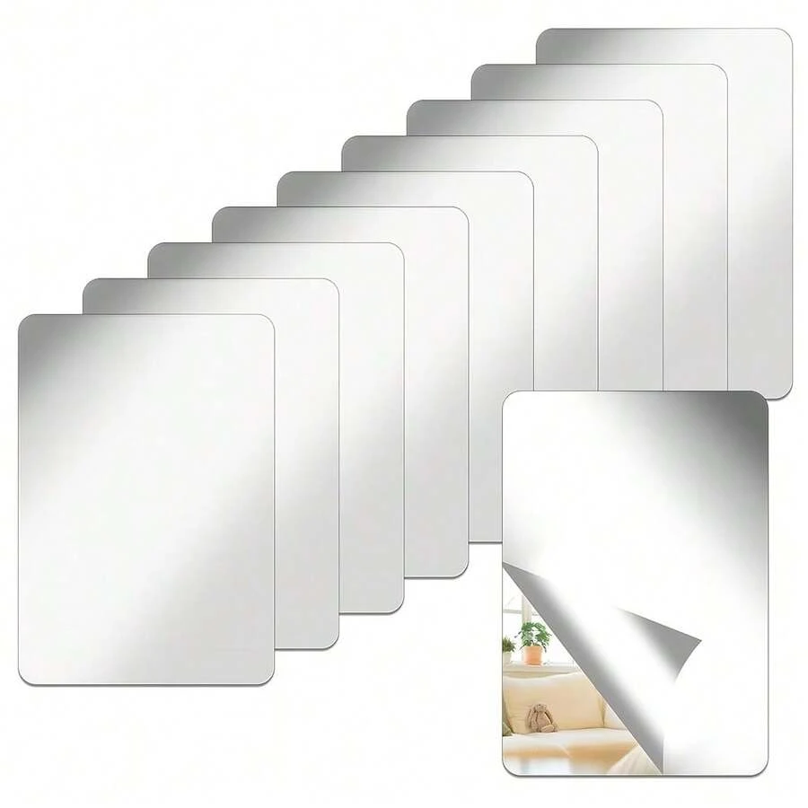1/10pcs Shatterproof Acrylic Mirror Stickers, Self-Adhesive Backing, Frameless Round Corner Square Mirror, Supports DIY Crafting And Home Decor, Wall Mountable, Polished Finish; Suitable For Classroom, Office Scenes